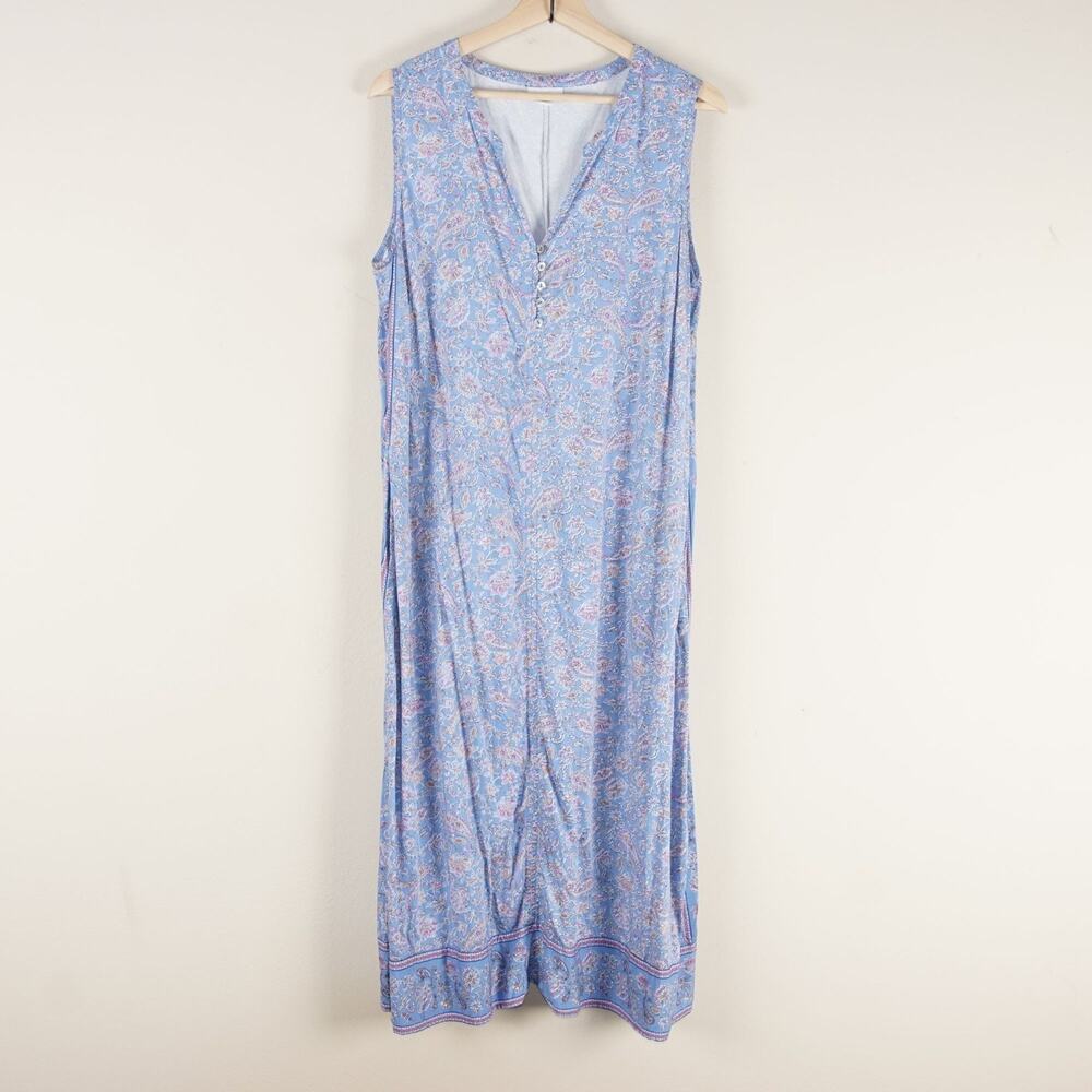 J Jill Maxi Blue Sleeveless Paisley Print Border Tank Dress Womens Sz XL Petite